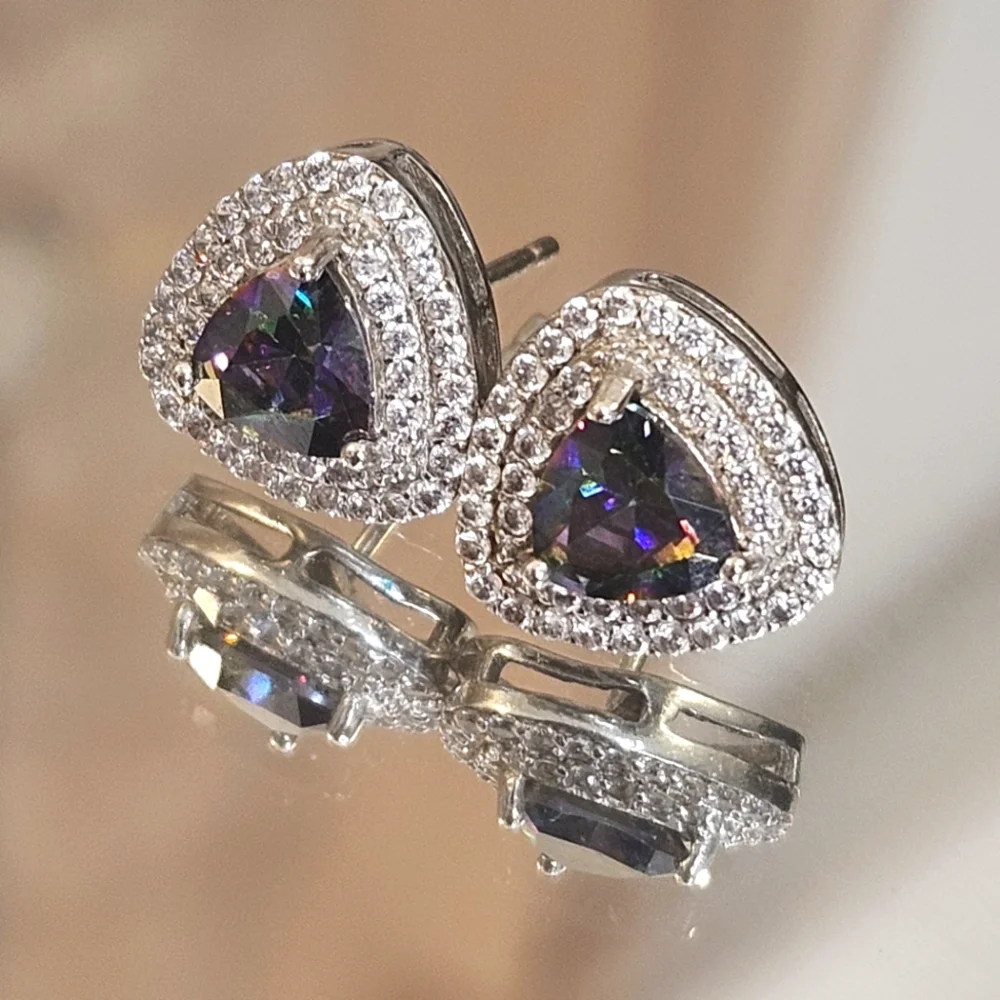 Sterling Silver Mystic Topaz Triangle Cut Stud Earrings 925